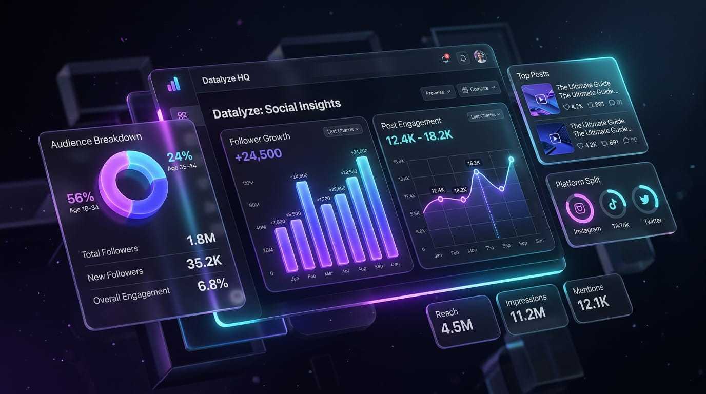 3D UI Mockup of a Social Media Analytics Dashboard
